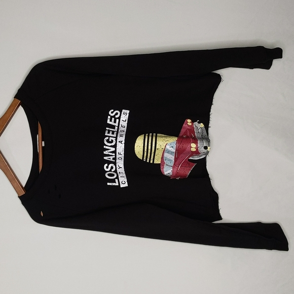 DEREK HEART Los Angeles Graphic Slashed/Ripped Sweatshirt ~ NWOT - Picture 4 of 9